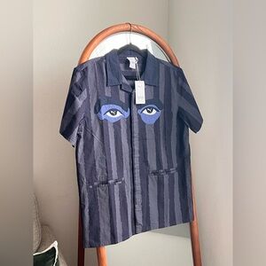 Authentic PUMA x KidSuper Studios Face Seersucker Shirt – Navy – Men’s M